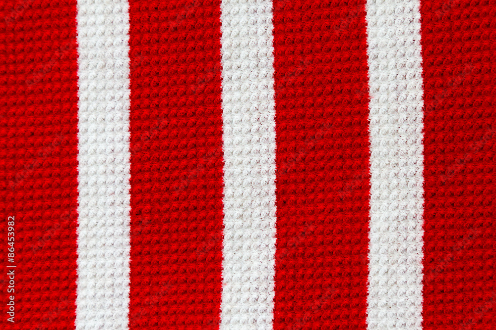 Red and white striped box weave cotton, full frame