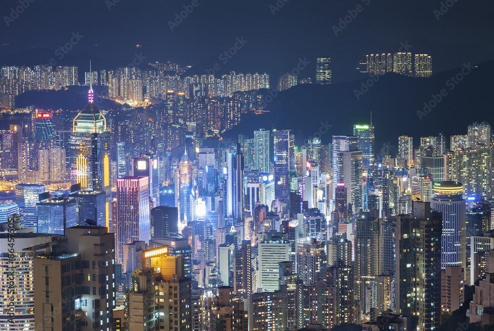 Aerial view of Hong Kong City at night