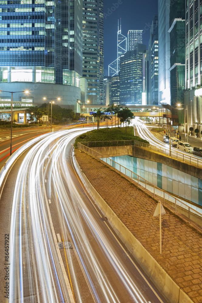 Fototapeta premium Night Traffic in Hong Kong City