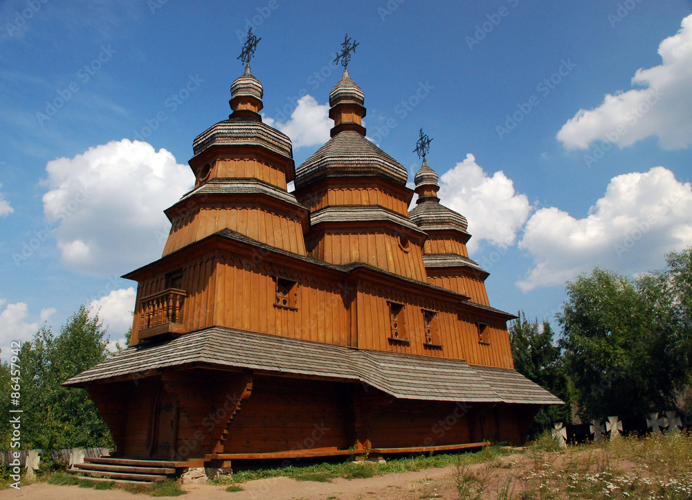 Traditionnal ukrainian church in Pyrohovo open air museum in Kiev, Ukraine