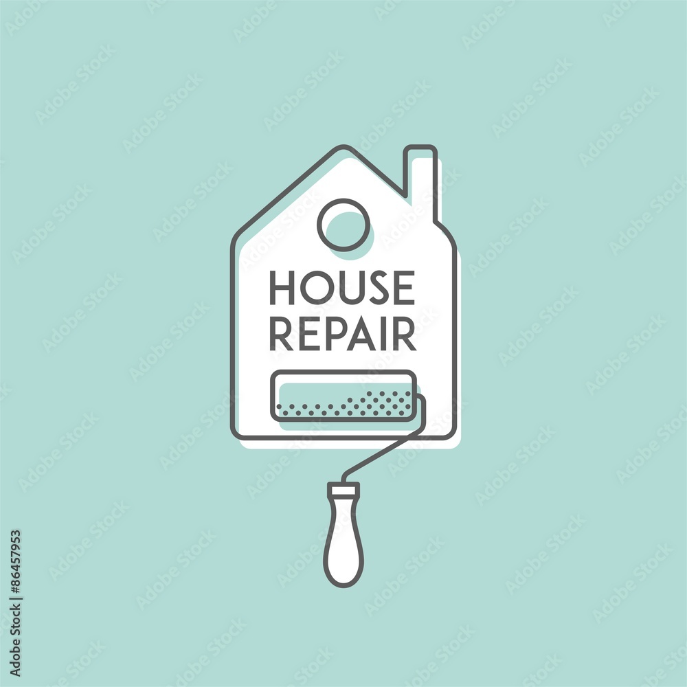 House repair. Painting services. Elements for cards, illustration, poster and web design. - obrazy, fototapety, plakaty 