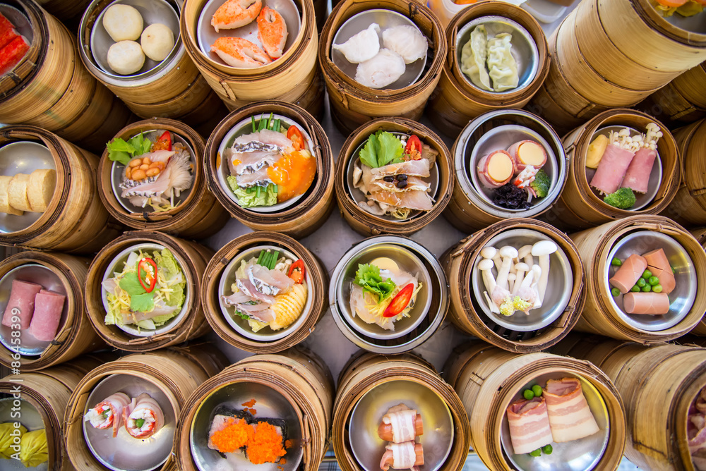 yumcha, dim sum in bamboo steamer, chinese cuisine yumcha, dim sum in bamboo steamer, chinese cuisine