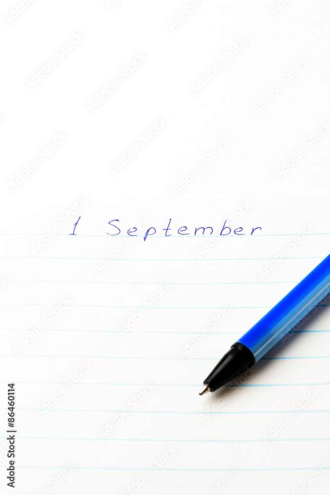 Caption 1 September ballpoint pen in a school notebook Caption 1 September ballpoint pen in a school notebook