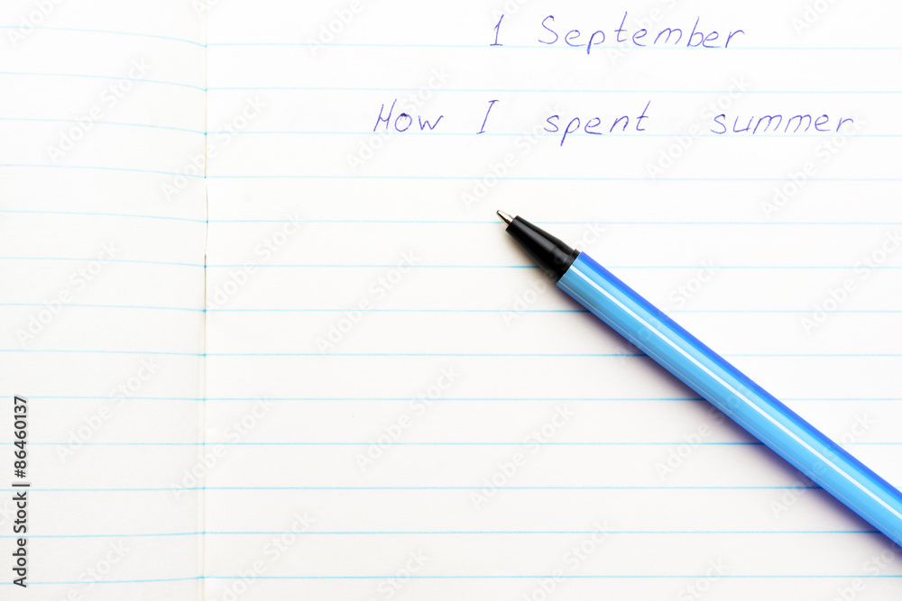 Caption 1 September ballpoint pen in a school notebook Caption 1 September ballpoint pen in a school notebook