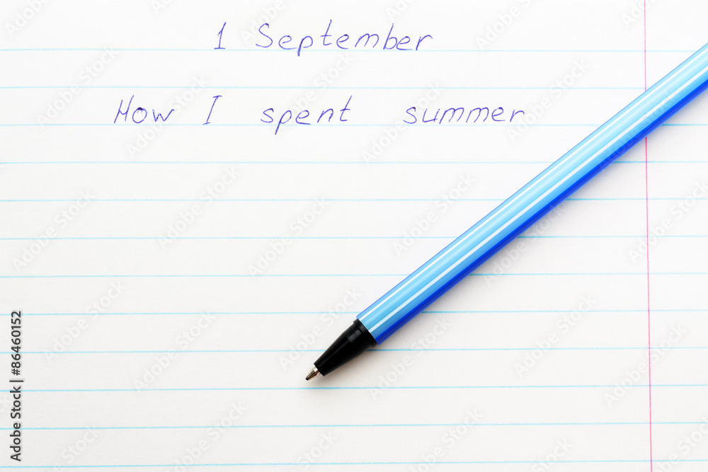 Caption 1 September ballpoint pen in a school notebook Caption 1 September ballpoint pen in a school notebook