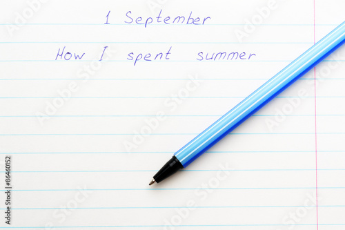 Caption 1 September ballpoint pen in a school notebook