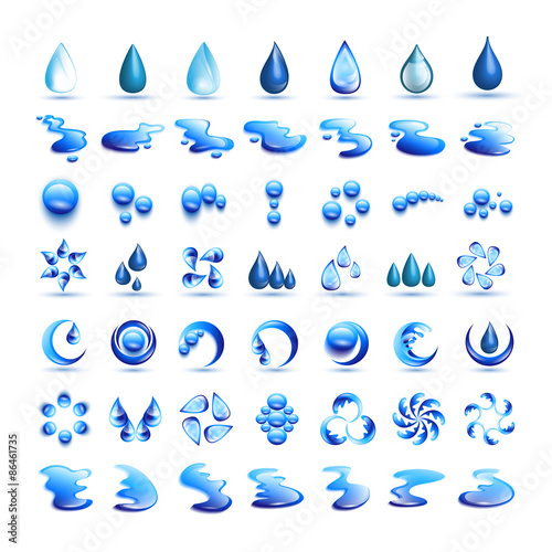 Water And Drops Icons Set - Isolated On White Background