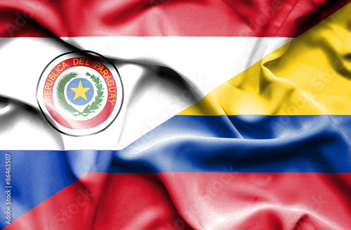 Waving flag of Columbia and Paraguay