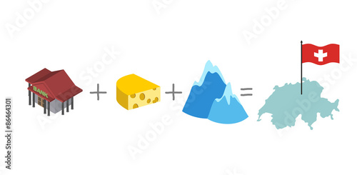 Symbols of Switzerland. Mathematical formula: Bank and cheese pl photo