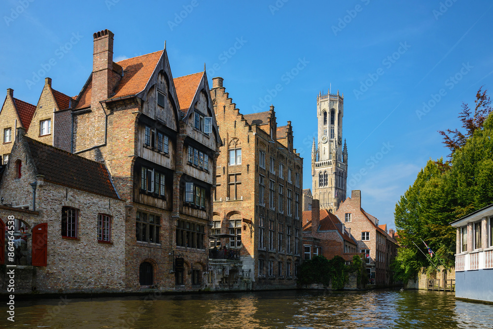 Medieval European City Bruges View from Canal