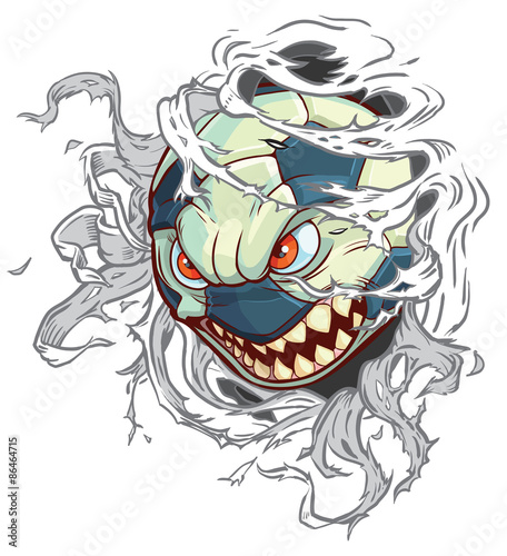 Vector Cartoon Monster Soccer Ball Ripping Out Background