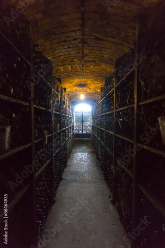 Bottles in the wine cellar in the wine cellar