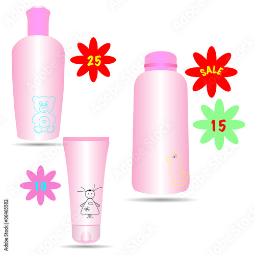 Set of cosmetic products in bottles for children 