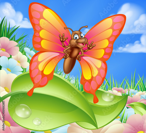 Cartoon Butterfly in Meadow