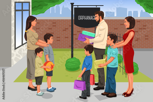 Family Giving Donation to the Orphanage