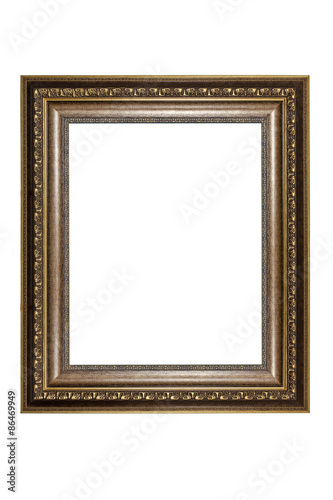 Ancient wooden photo frame isolated on white