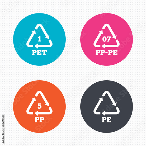 PET, PP-pe and PP. Polyethylene terephthalate