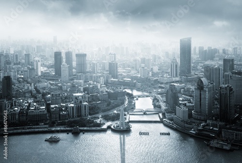 skyline of Shanghai at sunset, China