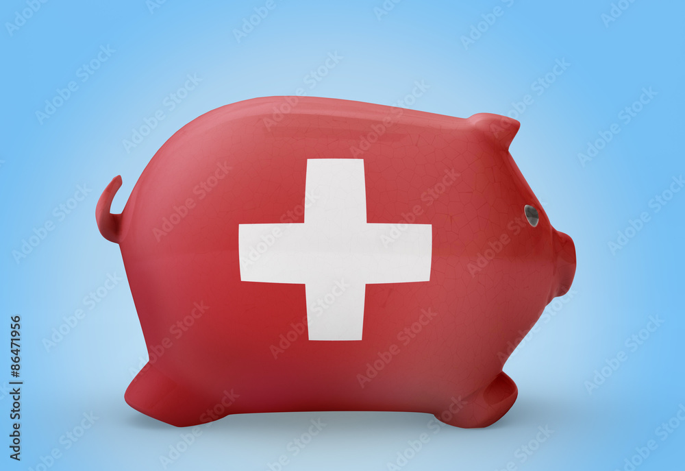 Piggy bank with the flag of Switzerland .(series) Piggy bank with the flag of Switzerland .(series)