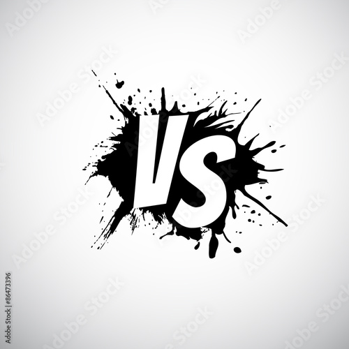 Versus letters logo. White V and S on black splash. photo