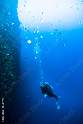 diver blue water scuba diving bunaken indonesia sea reef ocean © fenkieandreas