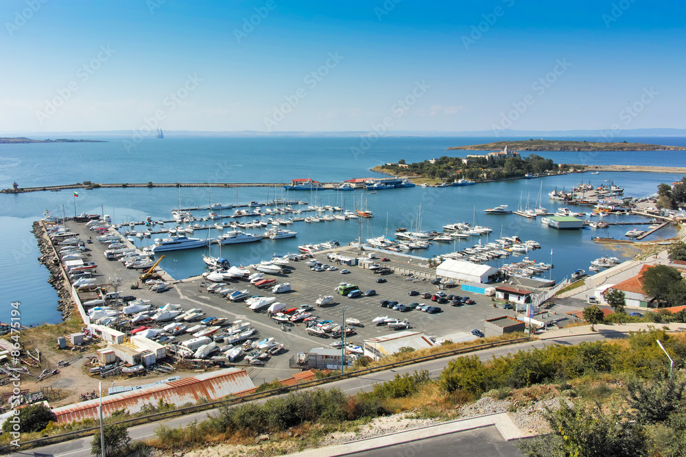 Panoramic view of port and boots, Sozopol, Bulgaria