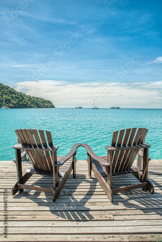 Summer  Travel  Vacation and Holiday concept - Beach chair on th