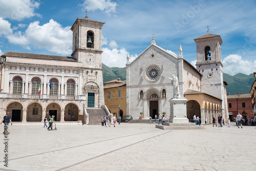 The church of St. Benedict, facing Piazza San Benedetto, in Norcia, Italy photo