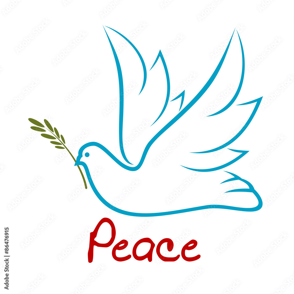 Obraz premium Flying dove of peace with green twig