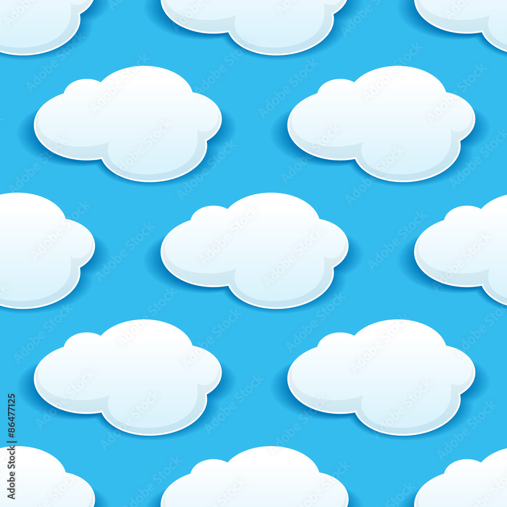 Seamless background pattern of fluffy white clouds