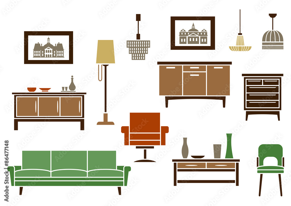 Household furniture and interior flat icons Household furniture and interior flat icons