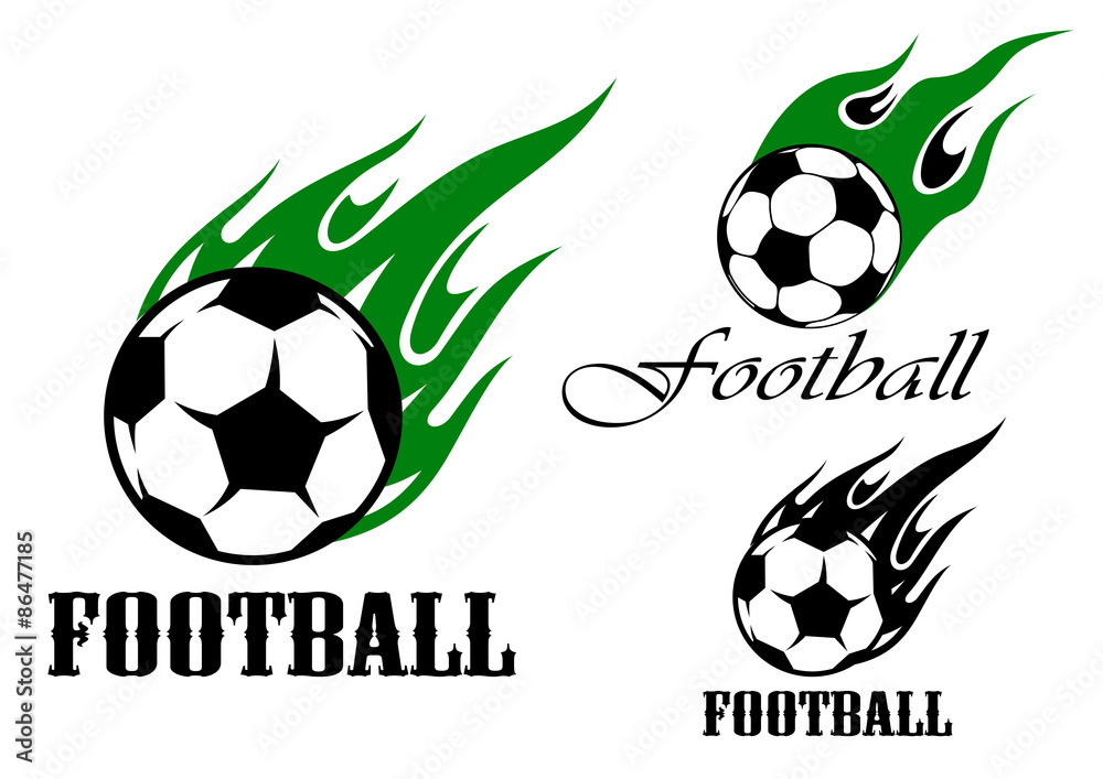 Fototapeta premium Football sports emblems with flaming ball