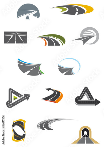 Colored road icons isolated on white