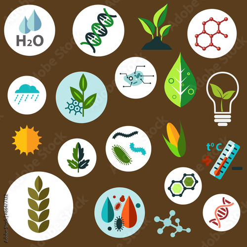 Science and agronomic research flat icons