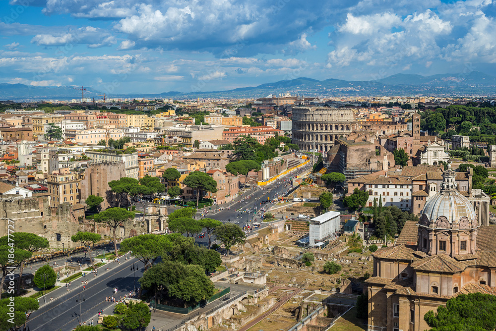 Rome skyline and Colosseum - Italy