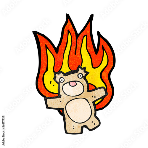 cartoon teddy bear on fire