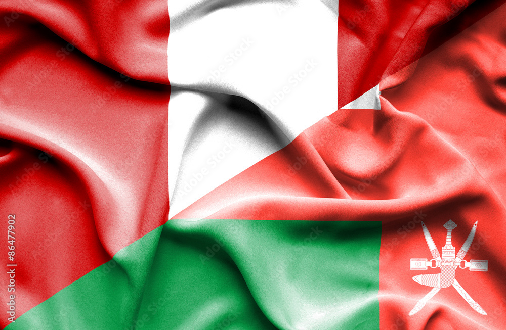 Obraz premium Waving flag of Oman and Peru