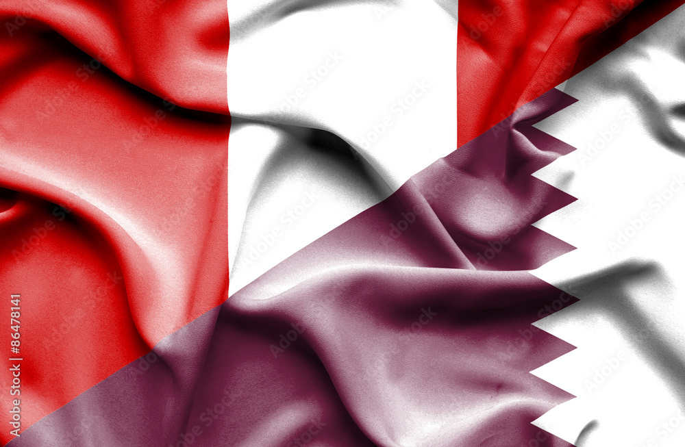 Waving flag of Qatar and Peru