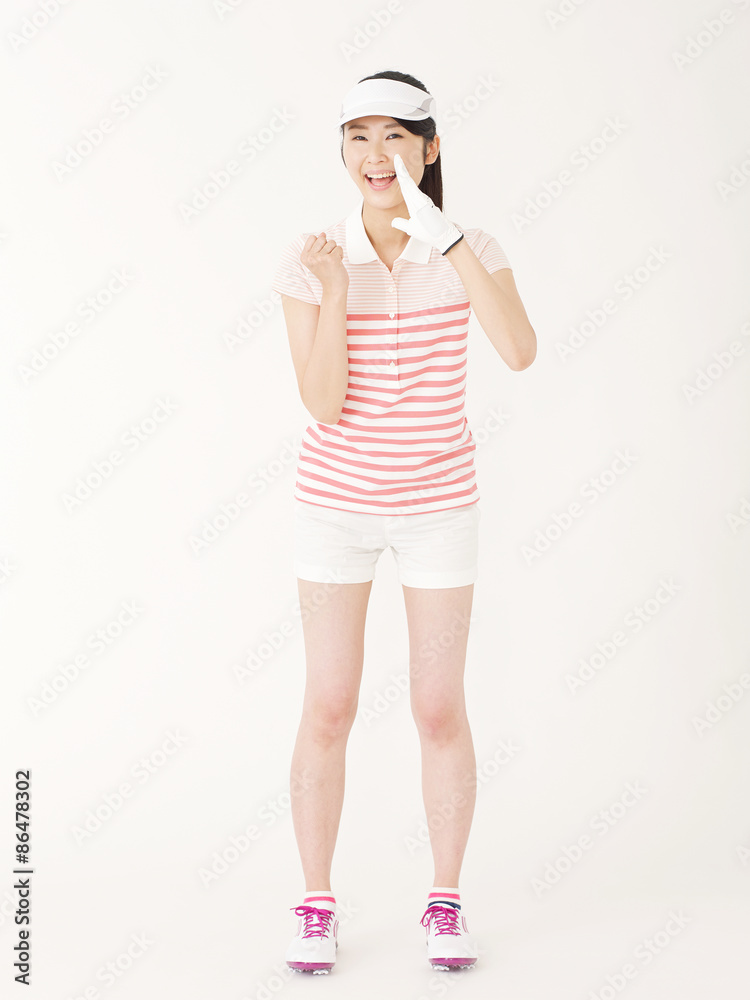 ゴルフウェア着た女性 応援 ゴルフウェア着た女性 応援