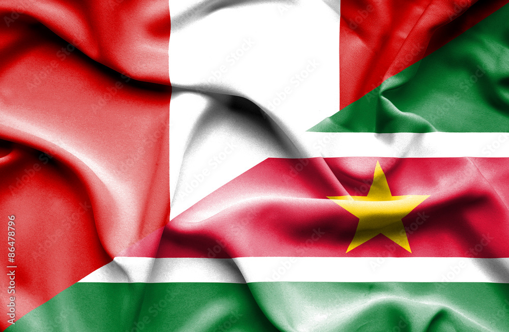 Waving flag of Suriname and Peru Waving flag of Suriname and Peru
