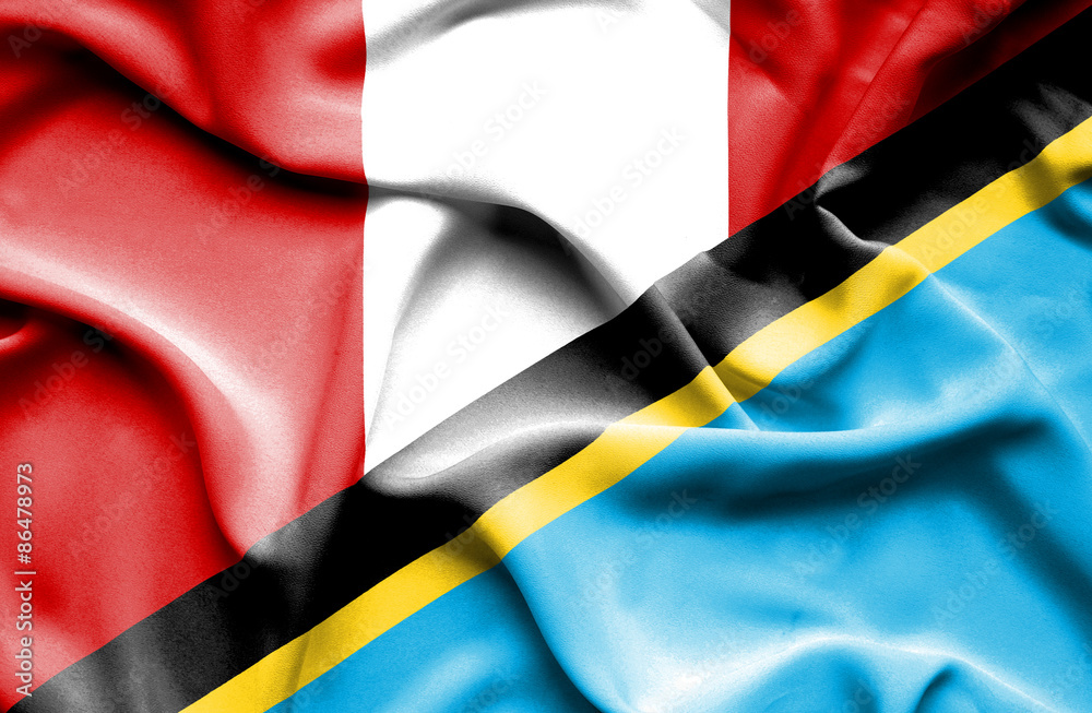 Obraz premium Waving flag of Tanzania and Peru