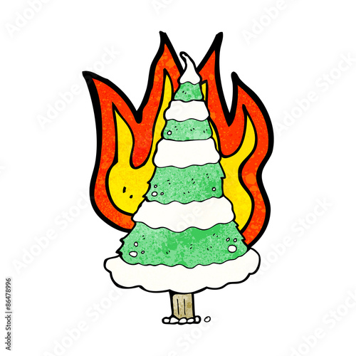 burning christmas tree cartoon