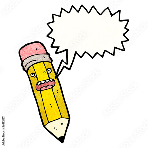 cartoon pencil with speech bubble