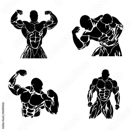 Bodybuilding, power lifting concept in flat style on white background  