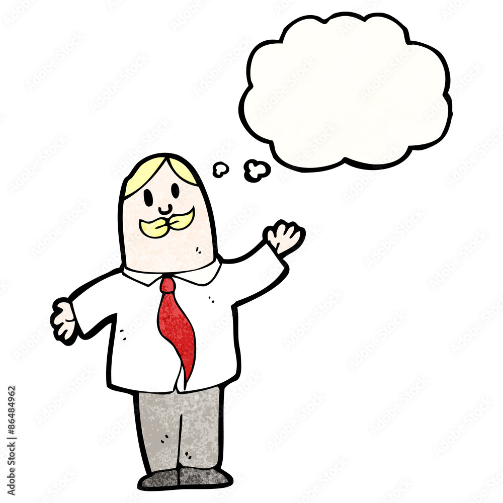 cartoon businessman waving with thought bubble cartoon businessman waving with thought bubble