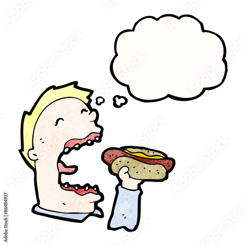 cartoon greedy man eating junk food