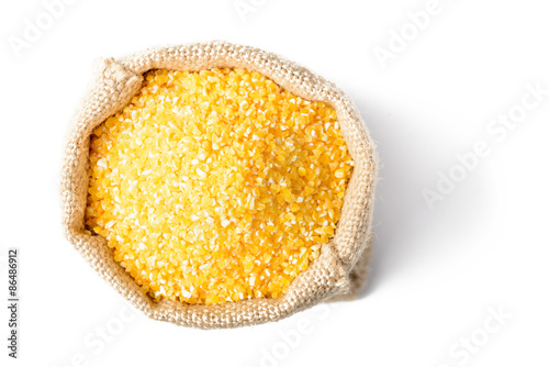 raw polenta in the sack, tilt shift lens