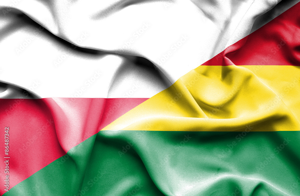 Waving flag of Bolivia and Poland
