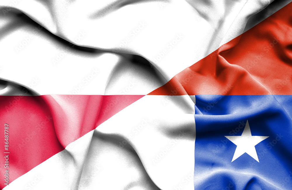 Obraz premium Waving flag of Chile and Poland