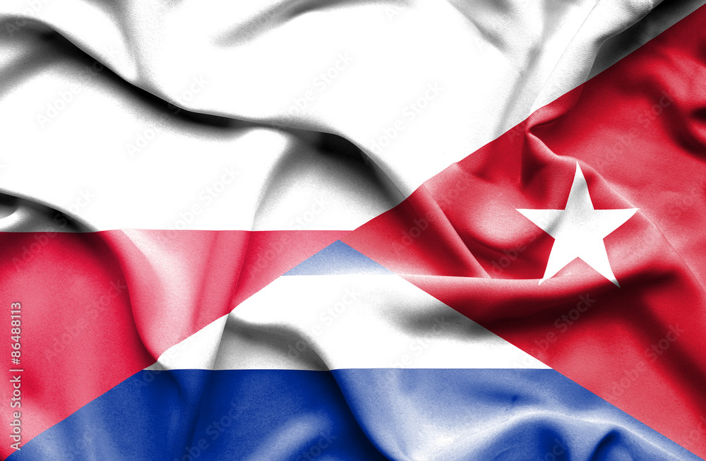 Obraz premium Waving flag of Cuba and Poland